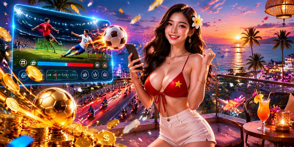 Người dùng Phú Quốc tham gia casino trực tuyến bên bờ biển buổi chiều